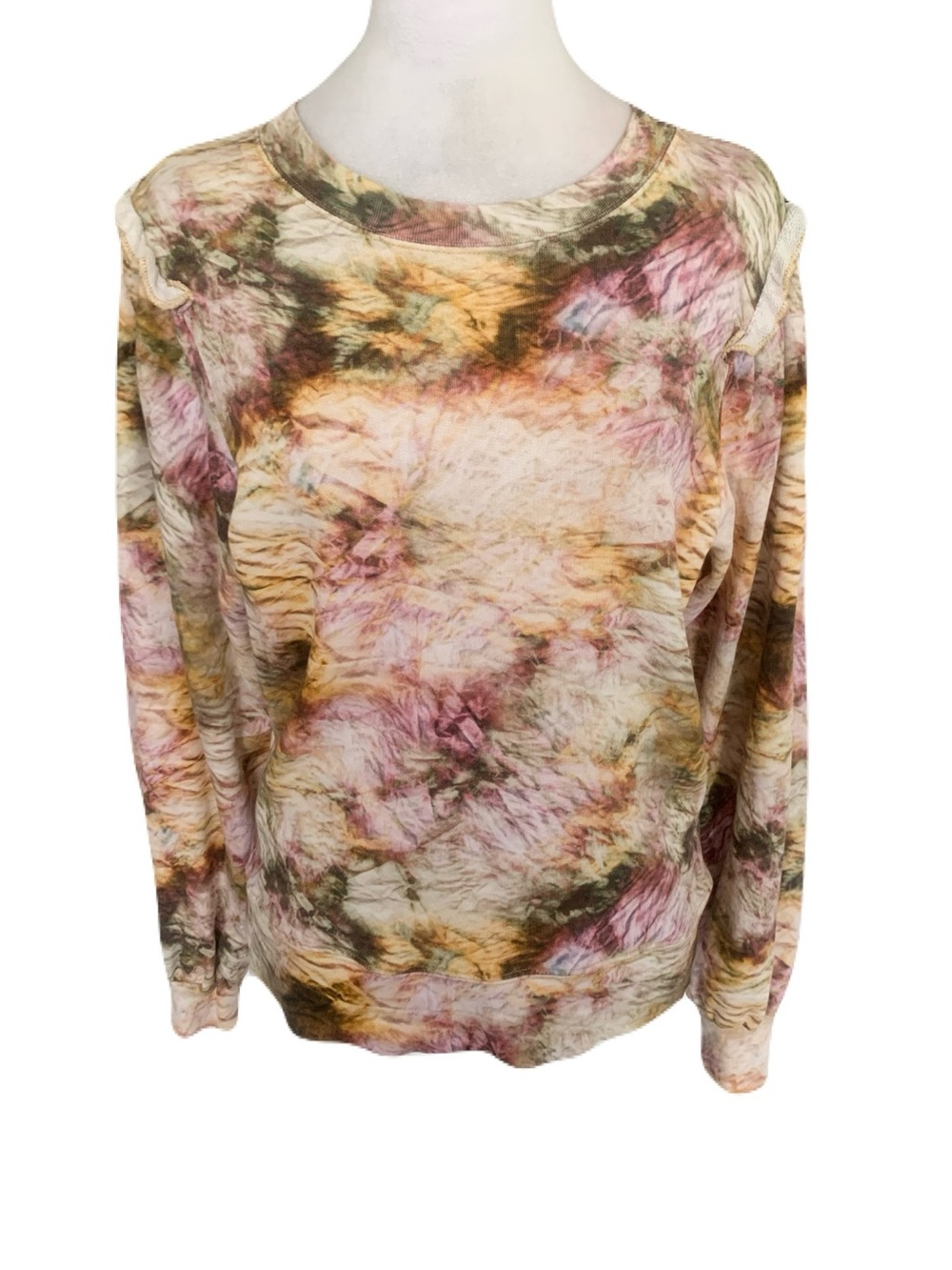Marie Oliver Small Tie-Dye Multicolor Crewneck Ruffle Detail Sweatshirt Top